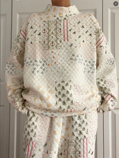 Women's Christmas Quilted Lounge Two Piece Set
