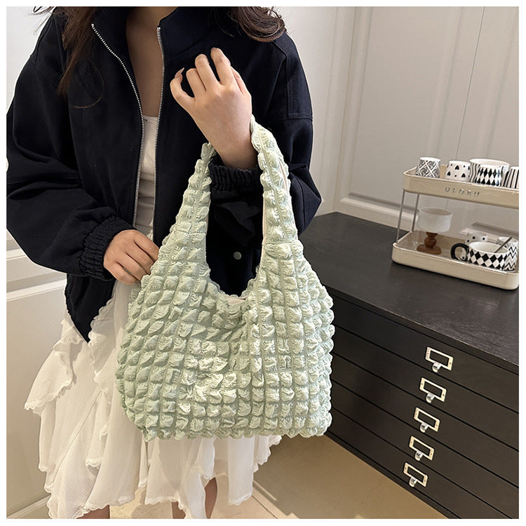 Textured Bubble Knit Shoulder Tote in Rose Pink