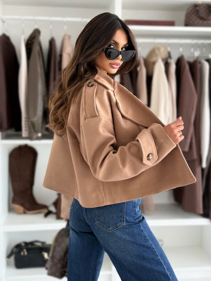 Women's Oversized Cropped Blazer Jacket Lapel Long Sleeve