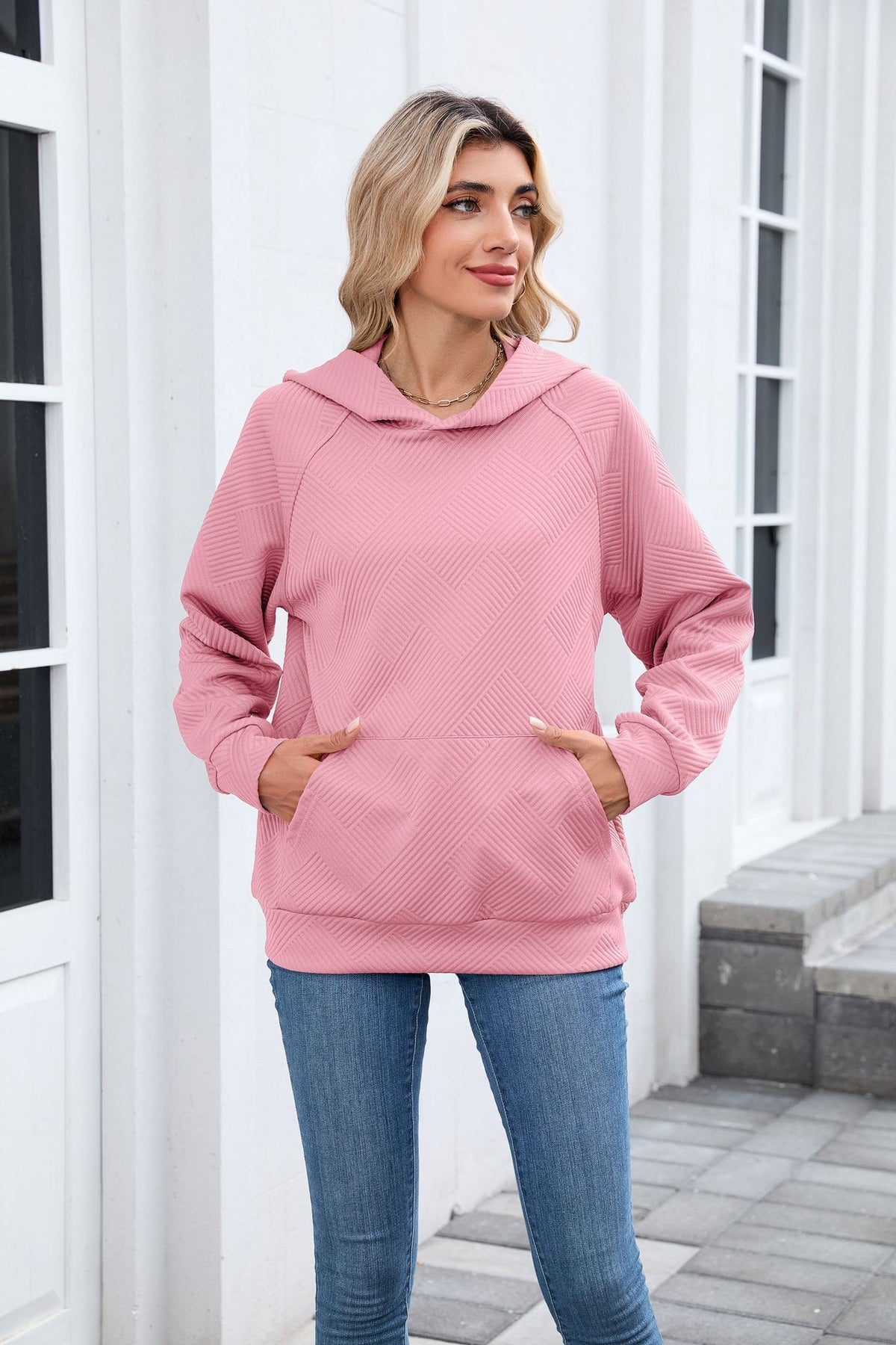 Women's Oversized Textured Hoodie Pullover with Pocket