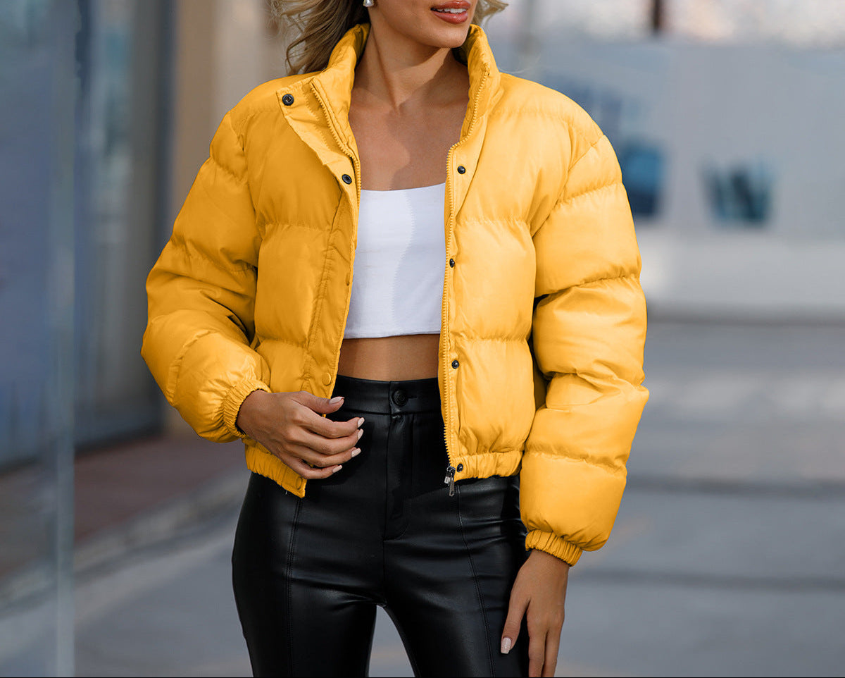 Women's Cropped Puffer Jacket Oversized Stand Collar