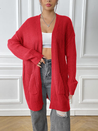 Autumn and Winter Women's Long-sleeved Double-pocket Casual Cardigan Jacket