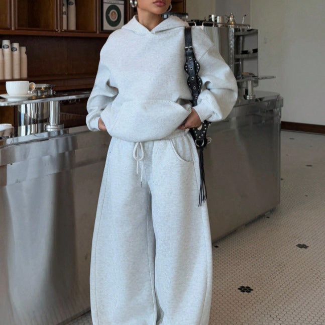 Solid Hoodie Lounge Set Wide Leg Two Piece Outfit