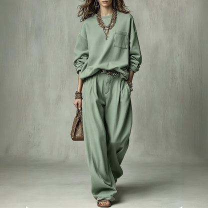 Women's Oversized Crewneck Sweatshirt Wide Leg Pant Set