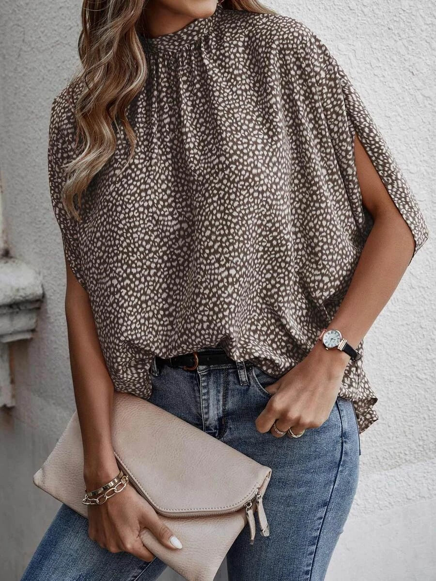 Fashion Abstract Print Dolman Sleeve Tunic Shirt