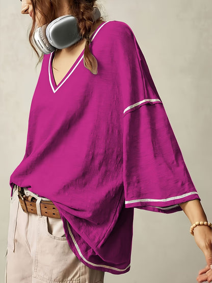 Women's Oversized V-Neck Batwing Sleeve Casual Top