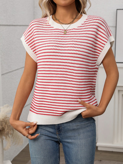 Crew Neck Striped Knit Sweater