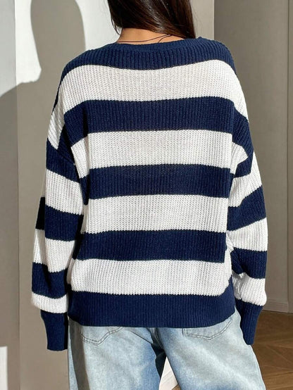 Women's Oversized Striped Crew Neck Casual Sweater