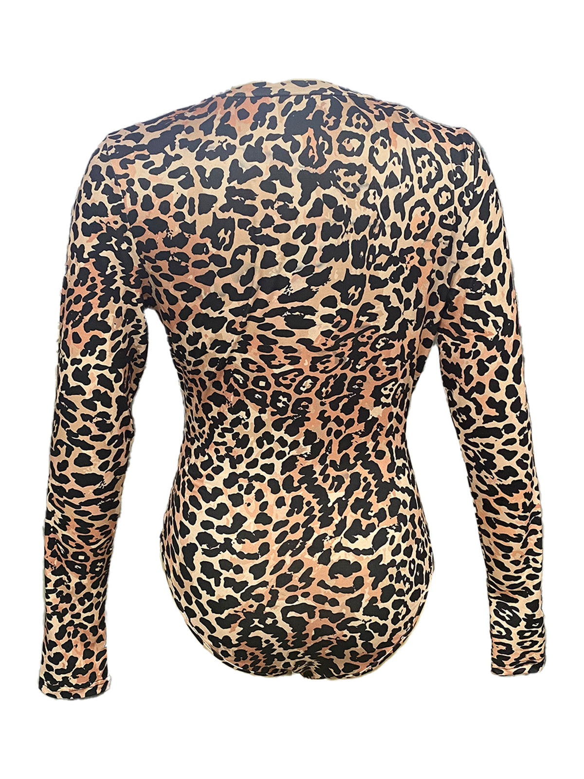 Women's Leopard Zip Front Bodysuit Long Sleeve Thumb Hole