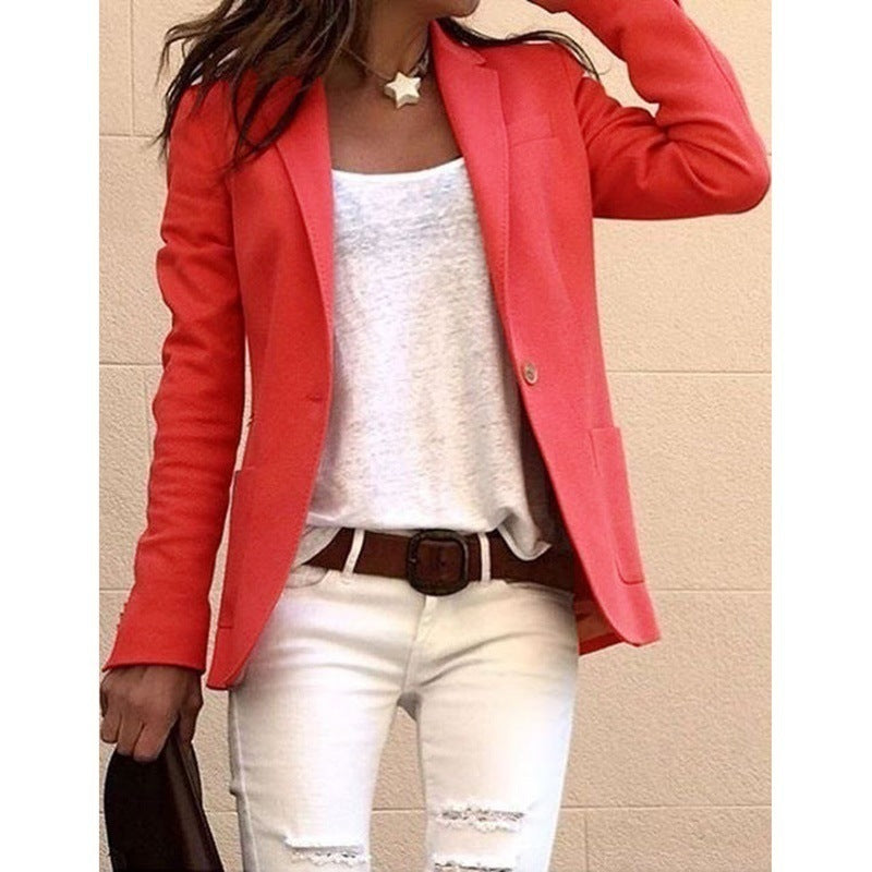 Women's Slim Fit Solid Blazer Long Sleeve Office Jacket
