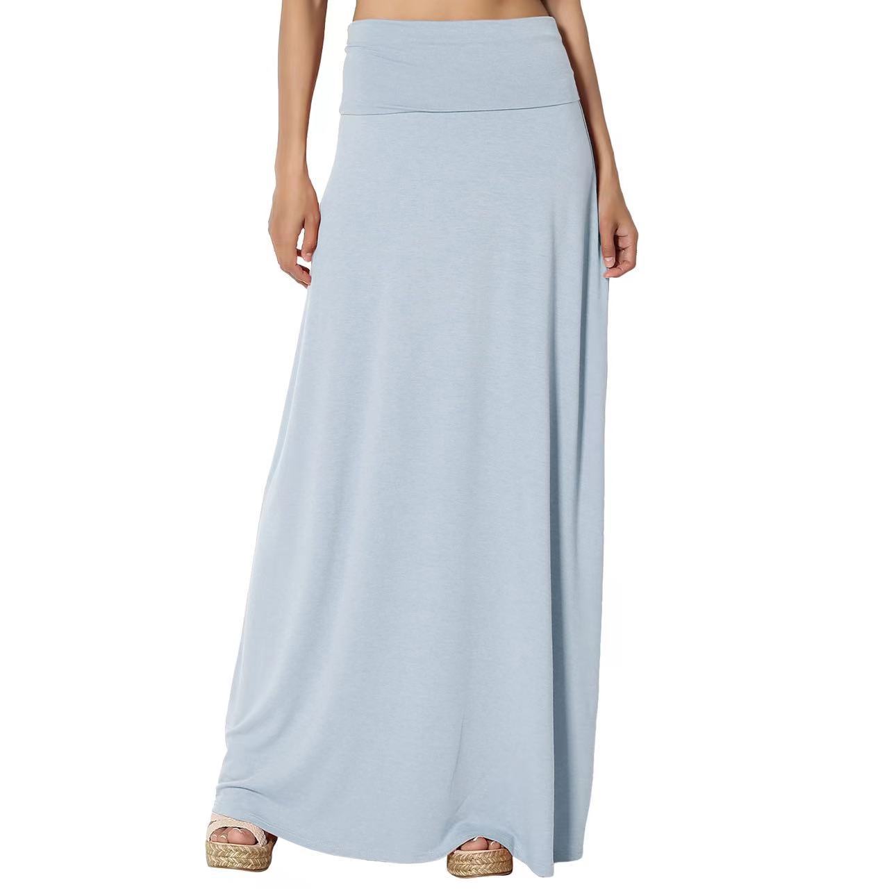 Women's Cotton High Waist Maxi Skirt Solid Casual