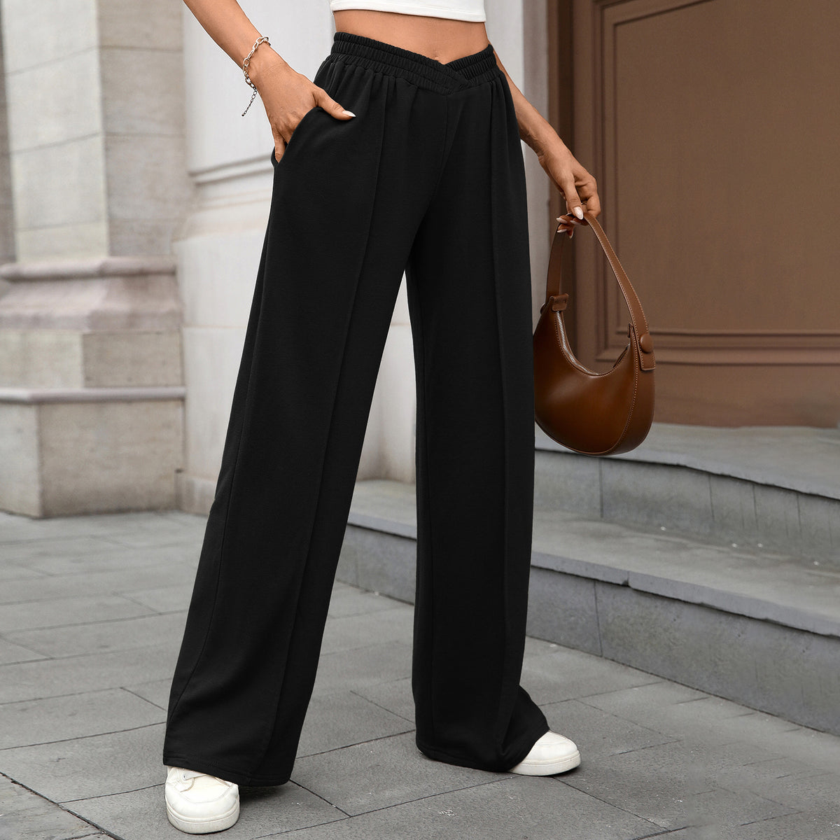 Women's Elastic Waist Wide Leg Pants Casual Loose Fit