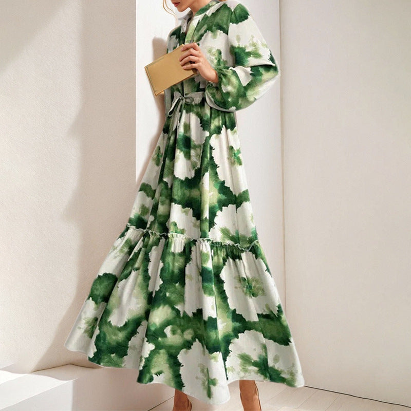 Women's V-Neck Floral Long Sleeve Tiered Maxi Dress