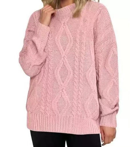 Womens Oversized Cable Knit Crewneck Pullover Sweater