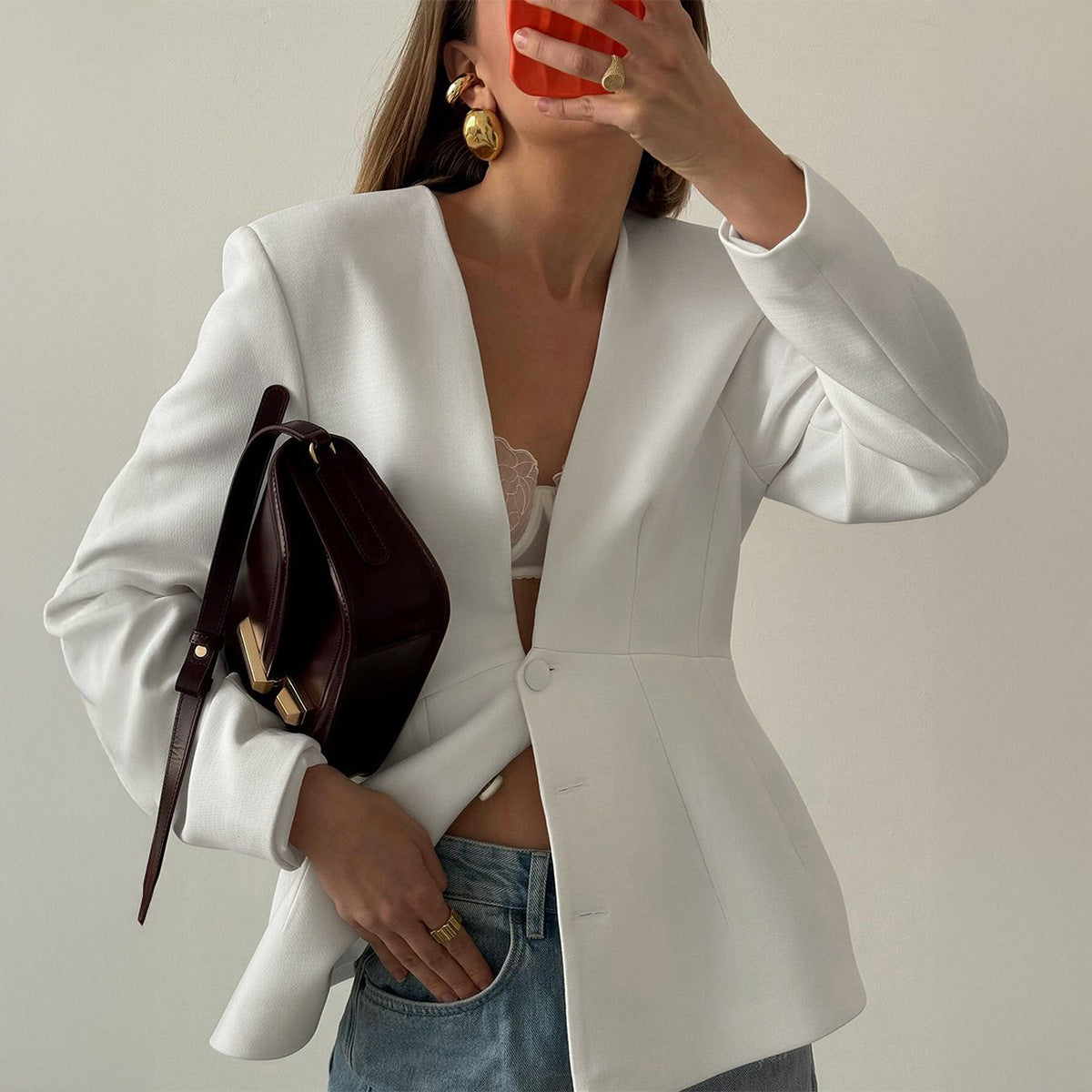 2025 Women's Elegant V Neck Long Sleeve Blazer Jacket