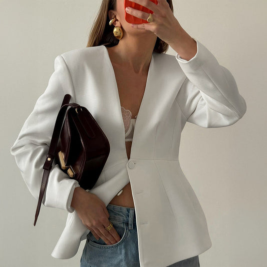 2025 Women's Elegant V Neck Long Sleeve Blazer Jacket