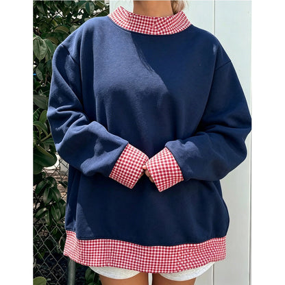 Polka Dot Contrast Oversized Crewneck Sweatshirt