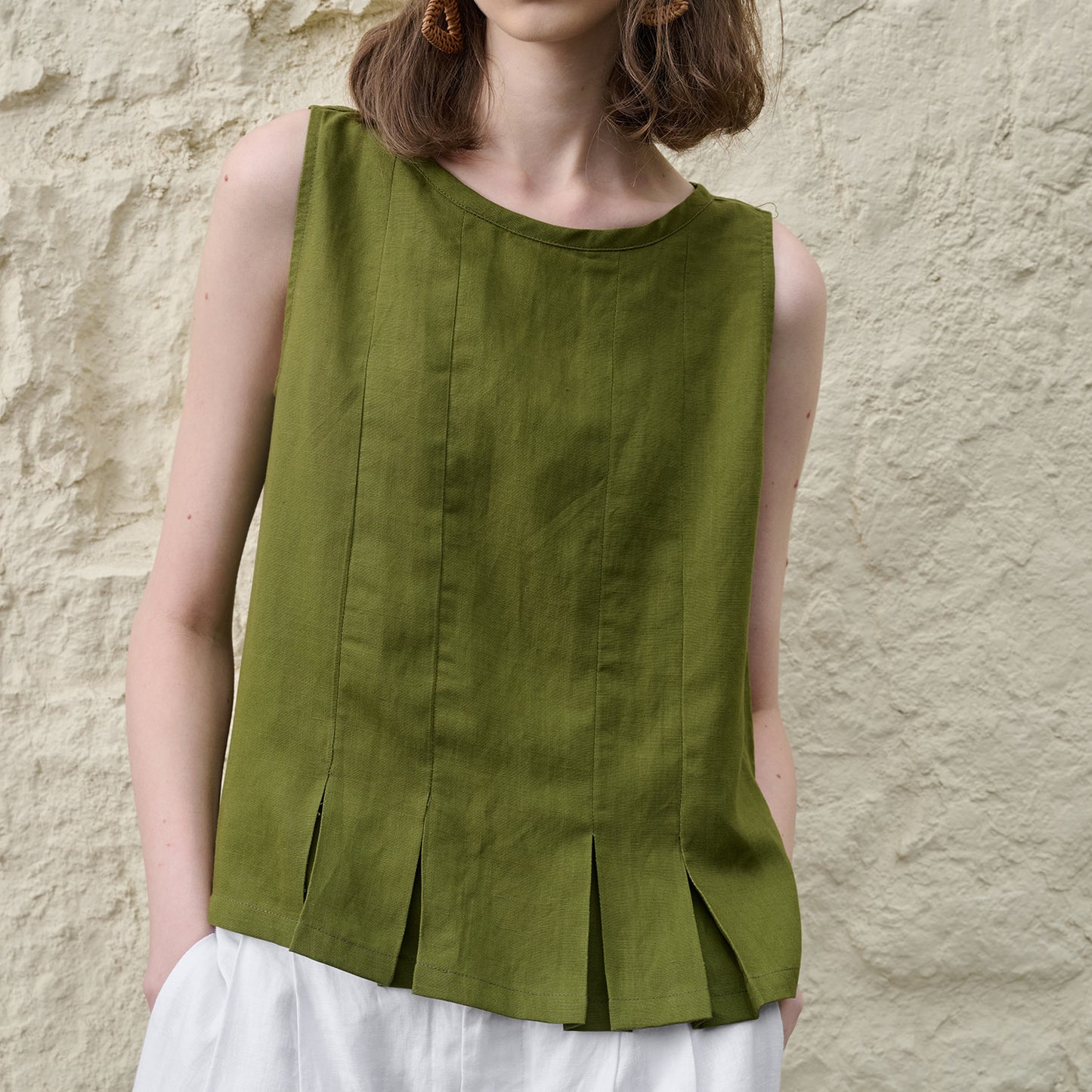 Pleated Lyocell Vest Loose Summer Casual Sleeveless Top