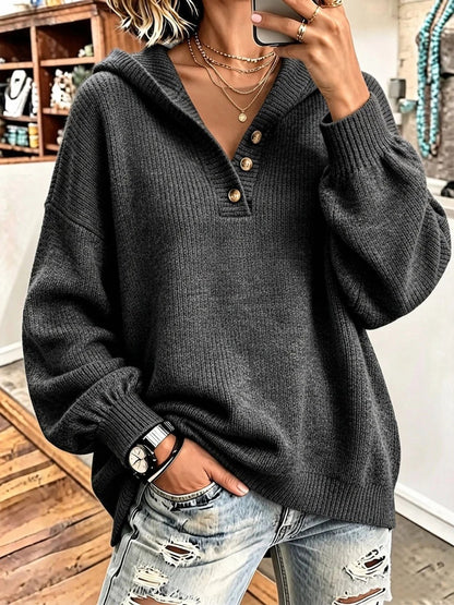 Women's Oversized Hooded Knit Button Sweater