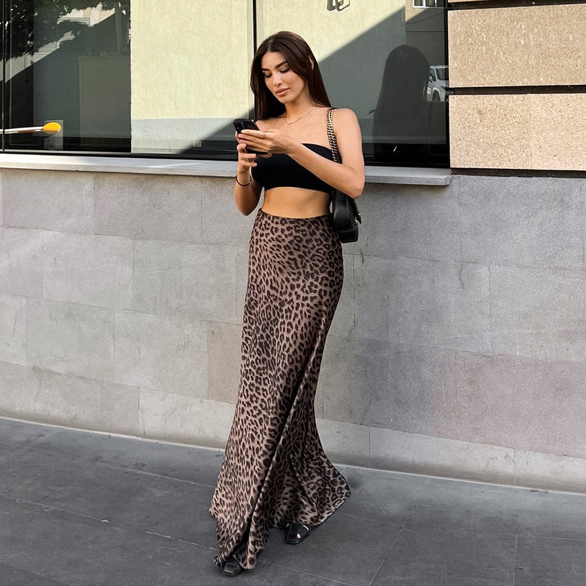 Leopard Print Maxi Skirt High Waist A Line Silhouette