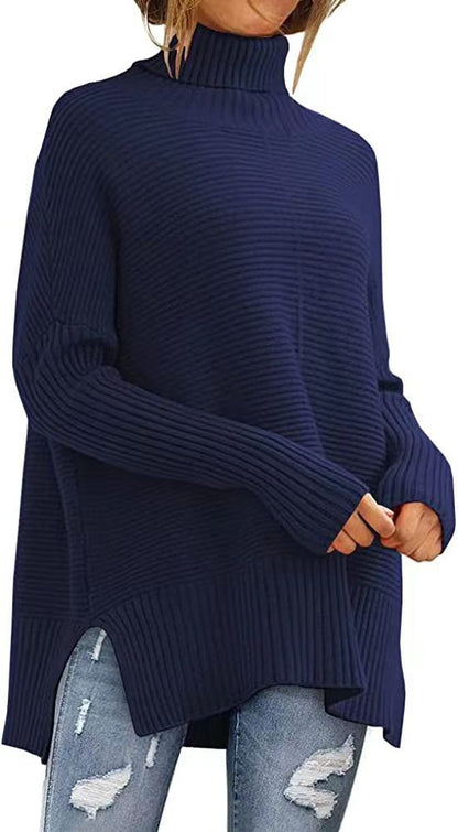 Women's Oversized Ribbed Batwing Sleeve Turtleneck Sweater