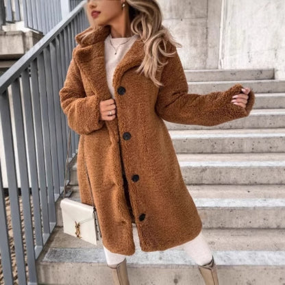 Womens Long Teddy Coat Faux Fur Winter Button Jacket