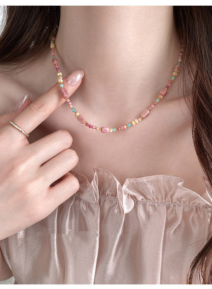 Natural Stone Beaded Necklace Colorful Summer Jewelry