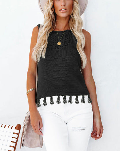 Crochet Knit Tassel Tank Top Sleeveless Boho Summer Top