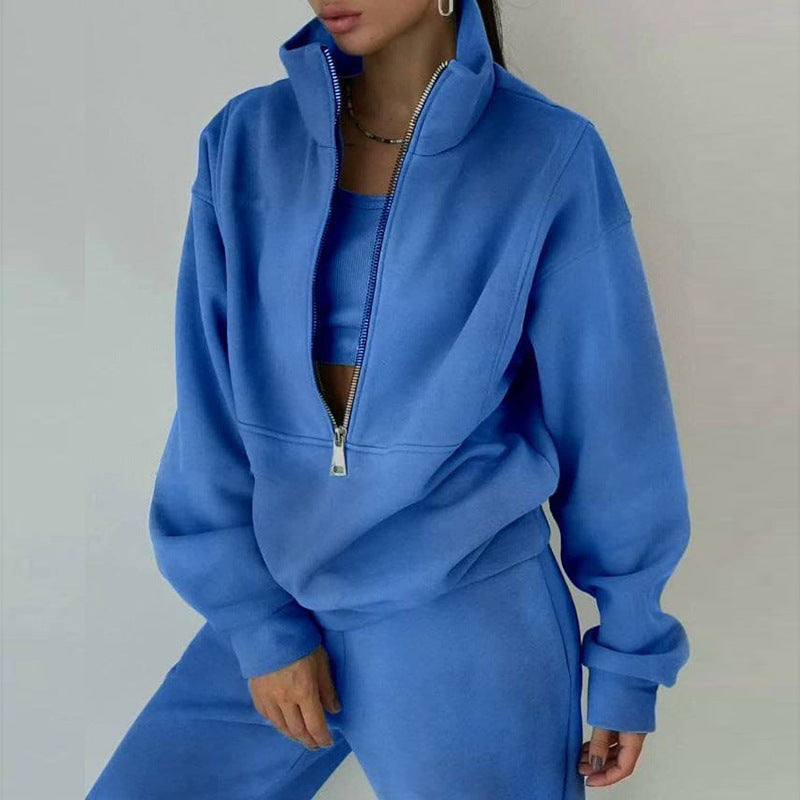 Women's 2 Piece Half Zip Fleece Sweatshirt Pants Set