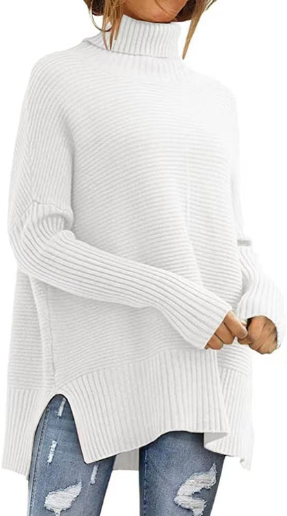 Women's Oversized Ribbed Batwing Sleeve Turtleneck Sweater