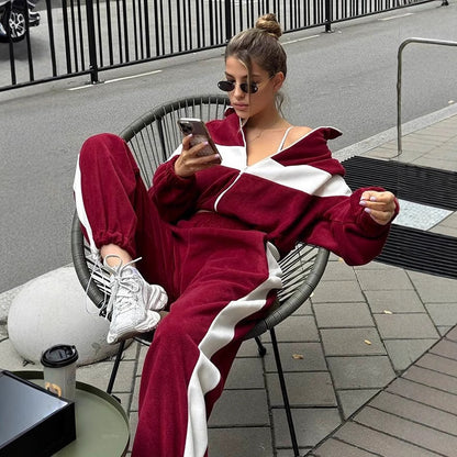Womens Color Block Zip Up Tracksuit 2 Piece Set