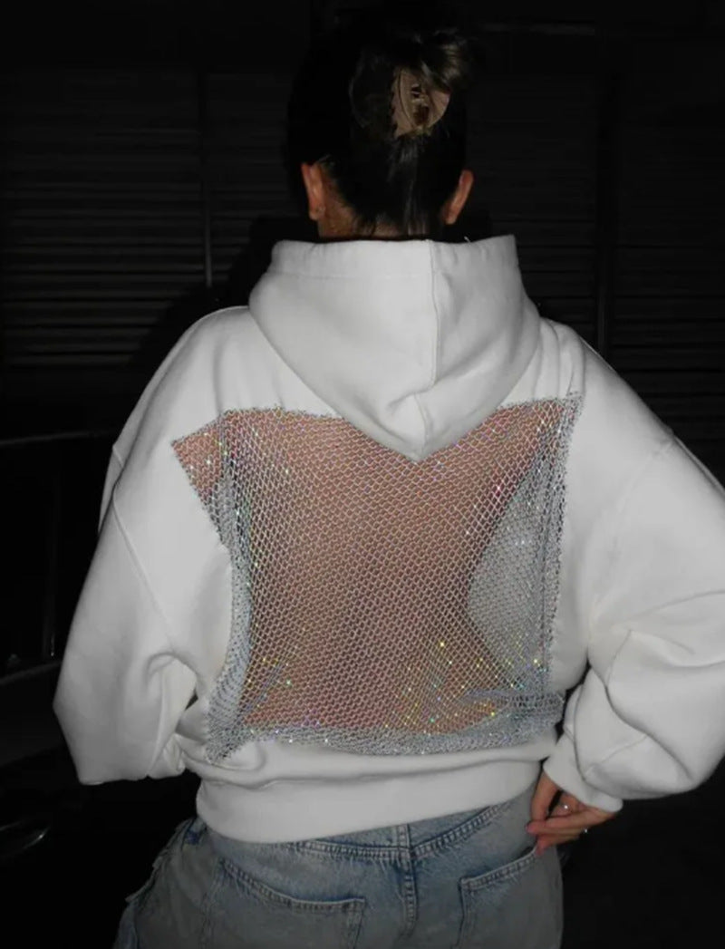 Women's Backless Mesh Hoodie Oversized Cutout Pullover