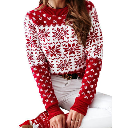 Women's Christmas Snowflake Sweater Crew Neck Long Sleeve