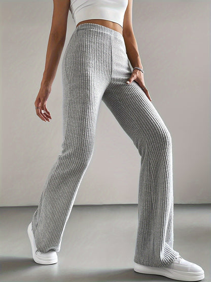 Women's High Waist Ribbed Knit Flare Pants Stretchy Casual