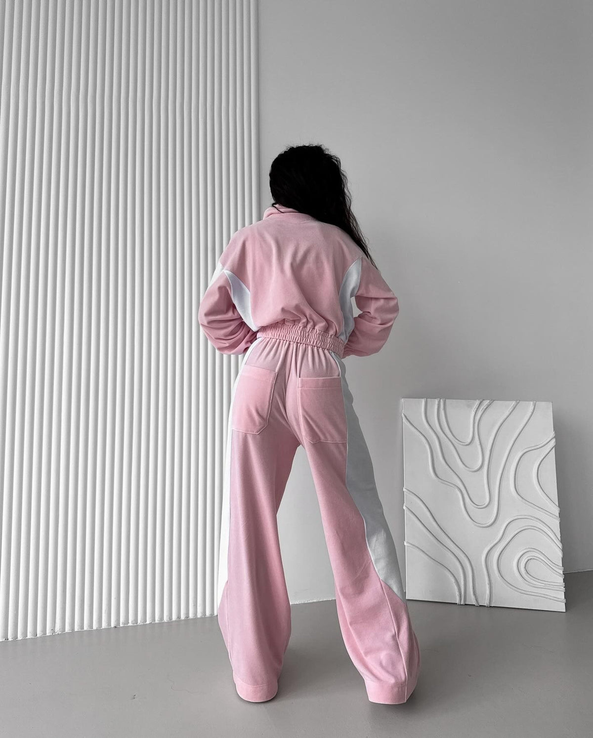 Velvet Tracksuit Color Block Zip Jacket Pants Set