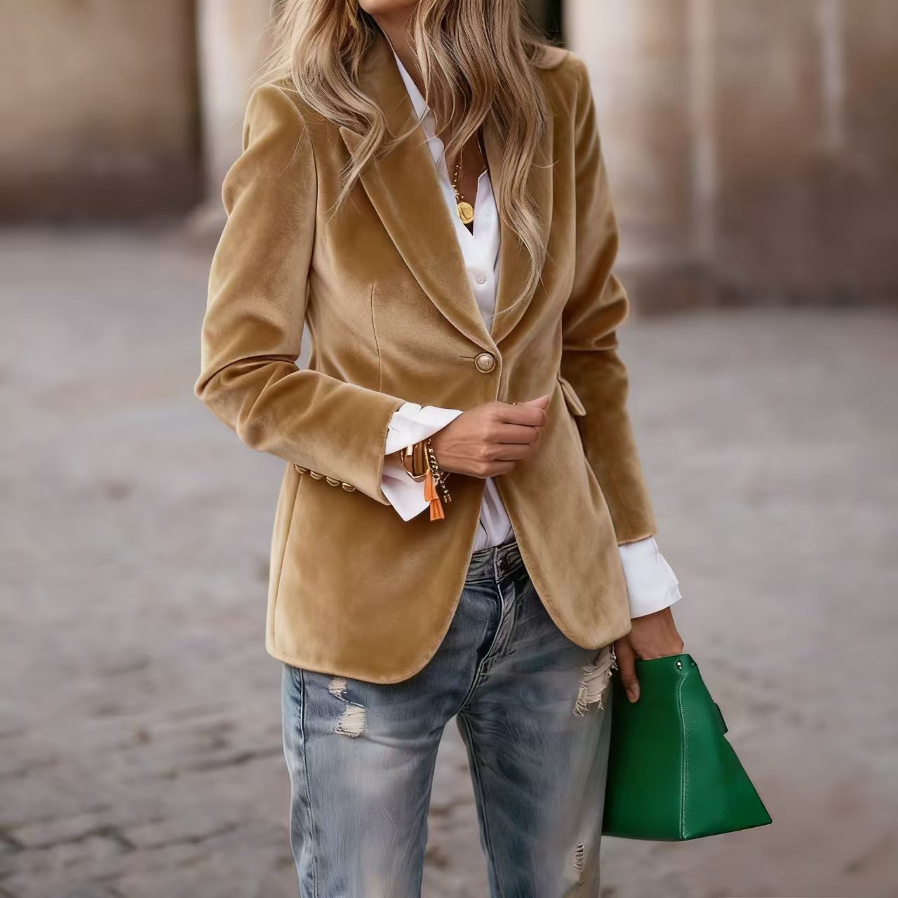 Women's Velvet Blazer Fitted Elegant Work Jacket