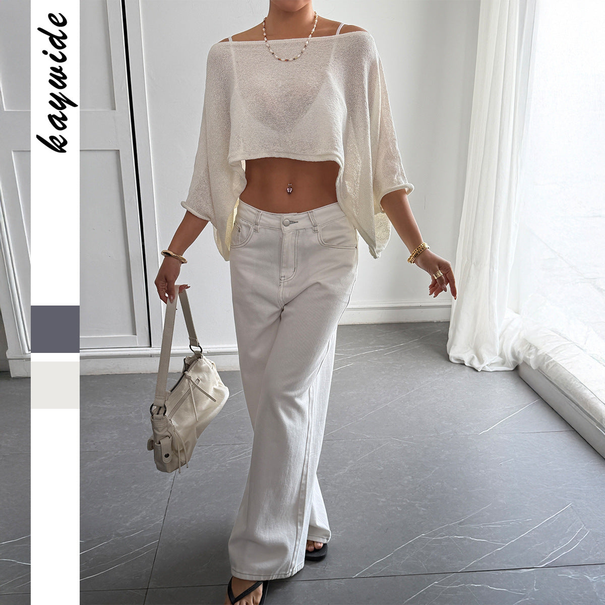 Off The Shoulder Dolman Crop Top Knit Beach Cover Up