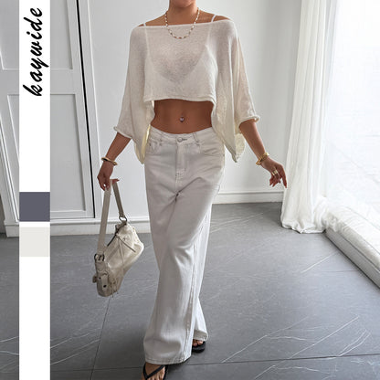 Off The Shoulder Dolman Crop Top Knit Beach Cover Up