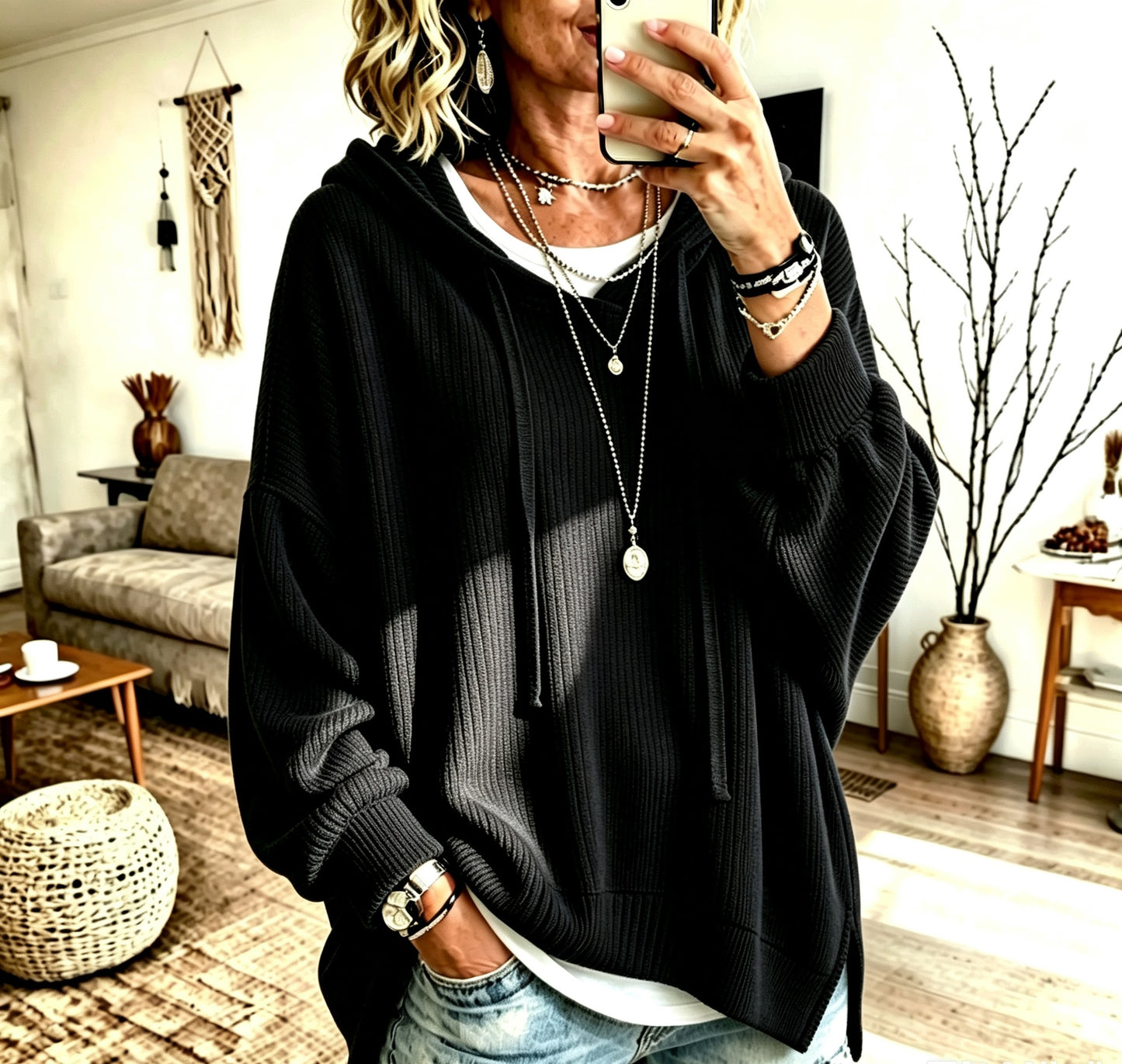 Women's Oversized Knit Hoodie Pullover Casual Sweater