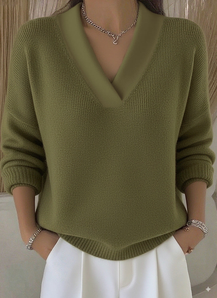 Women’s Oversized V Neck Knit Sweater Soft Pullover