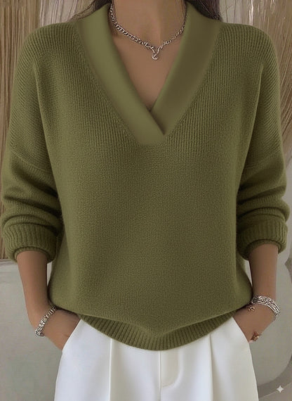 Women’s Oversized V Neck Knit Sweater Soft Pullover