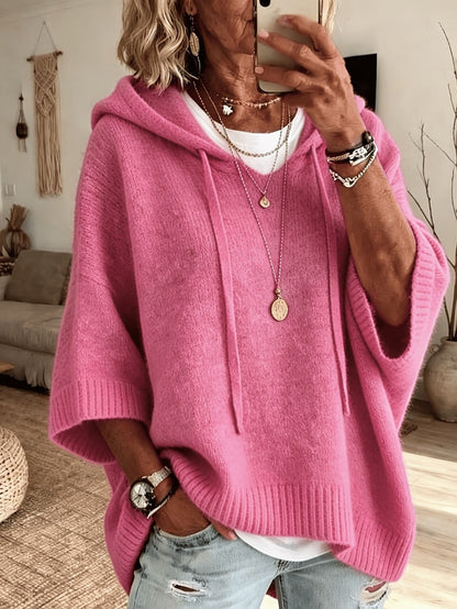 Women's Oversized Hooded Knit Sweater Drawstring Pullover