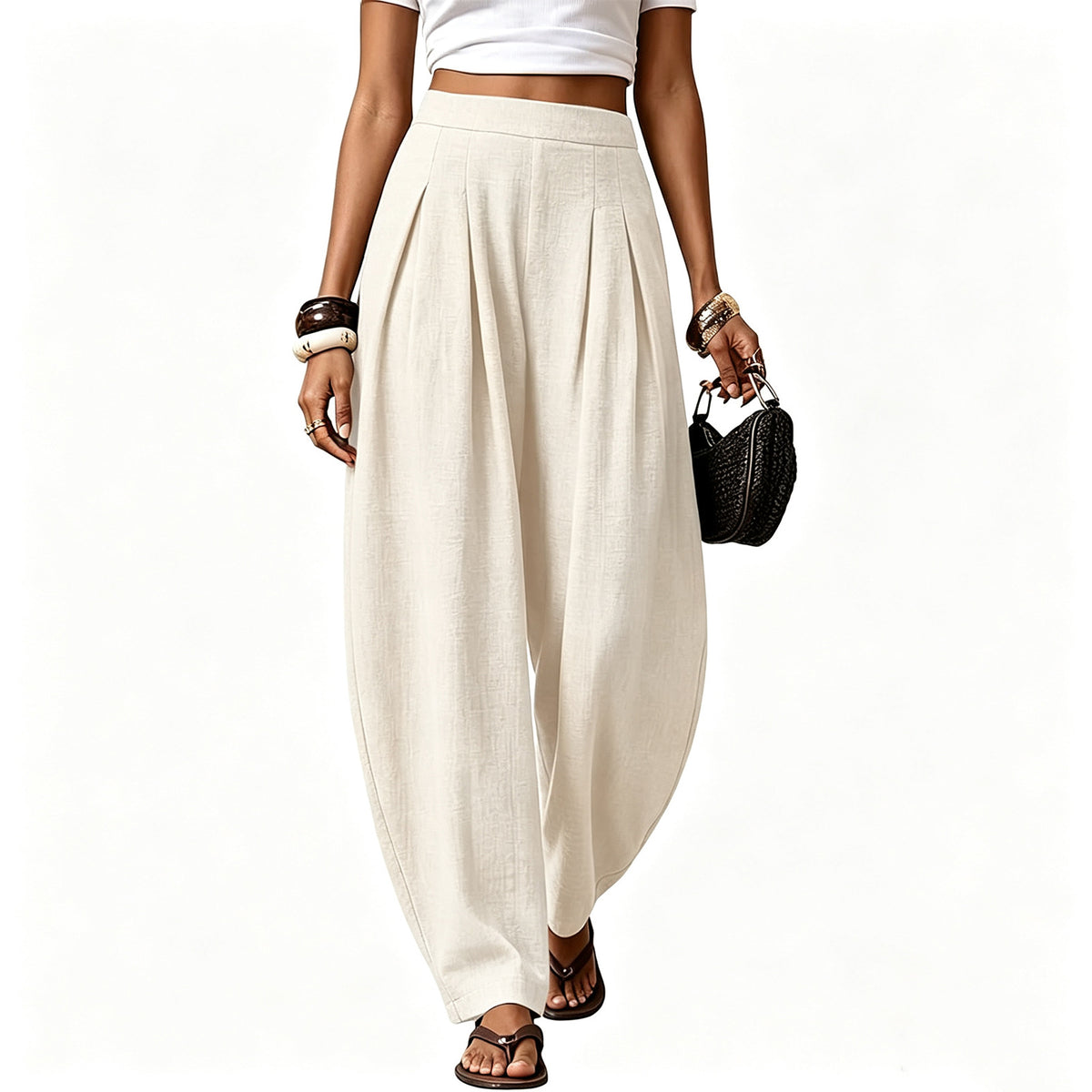 Women High Waisted Boho Linen Wide Leg Palazzo Pants