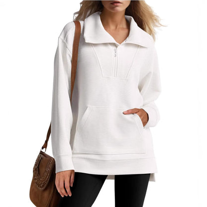 Women's Oversized Half Zip Collar Sweatshirt Asymmetric Hem
