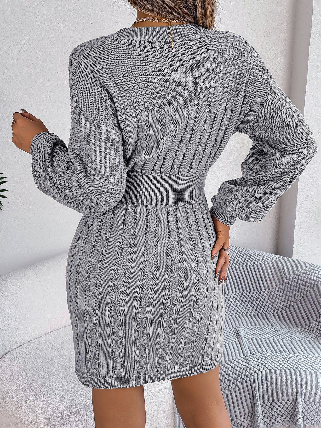 Grey Cable Knit Cutout Sweater Dress – Bodycon Mini