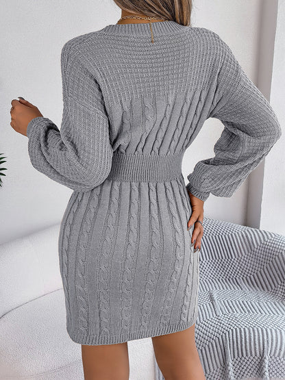 Grey Cable Knit Cutout Sweater Dress – Bodycon Mini
