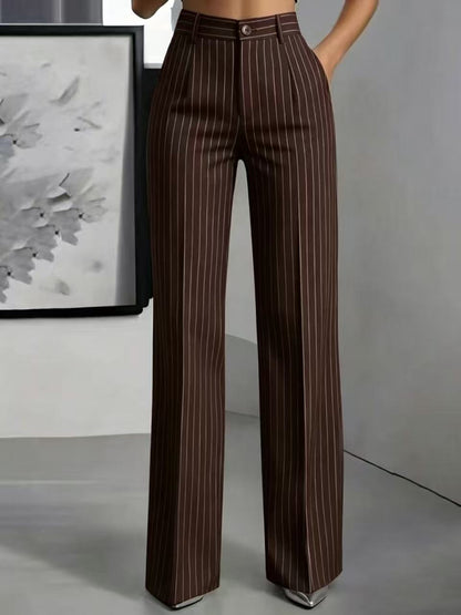 Women's High Waisted Striped Wide Leg Dress Pants