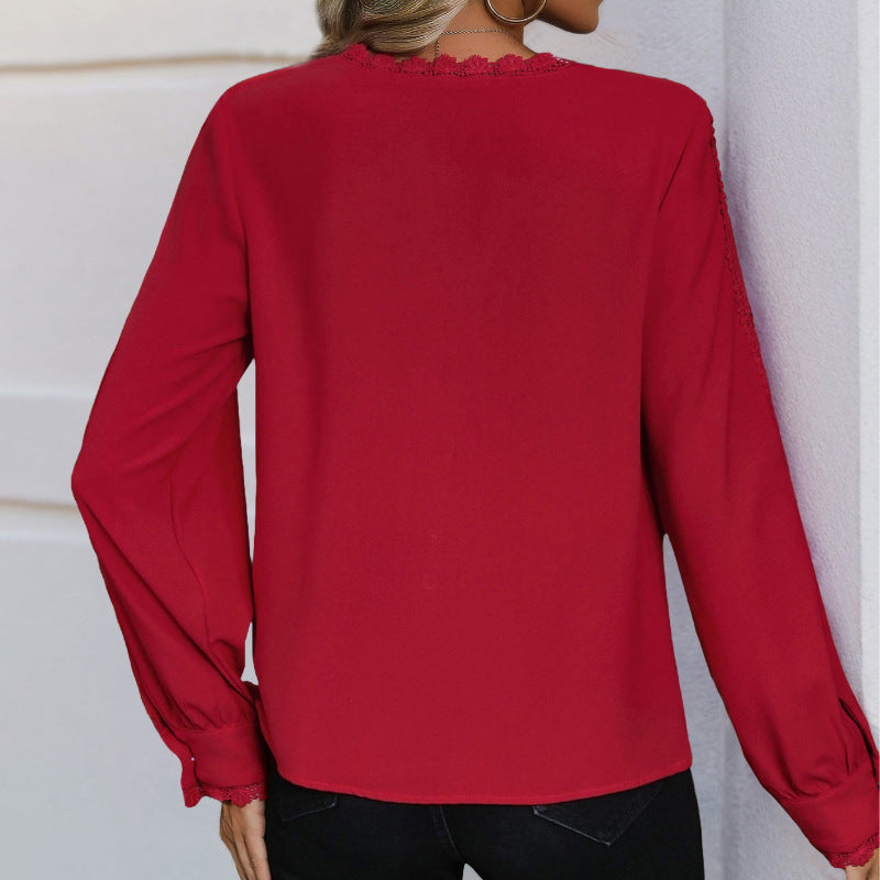 Autumn Casual Long Sleeve Red Blouse