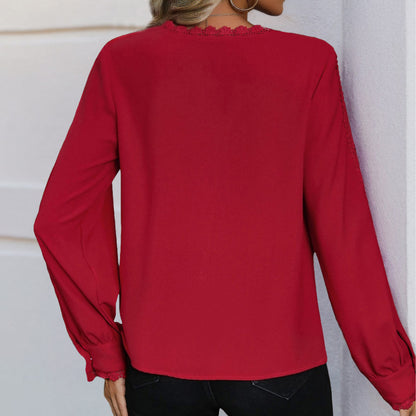 Autumn Casual Long Sleeve Red Blouse