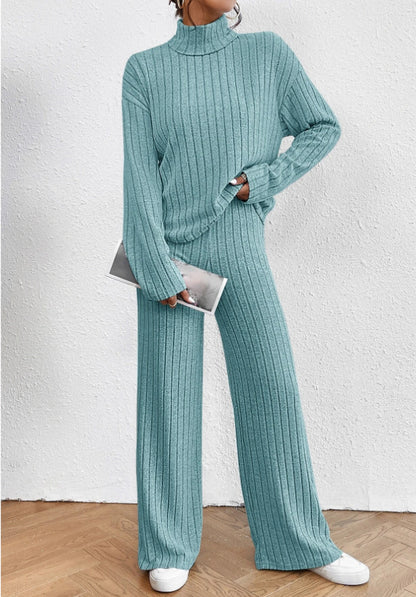 Women's Ribbed Turtleneck Two Piece Pants Set